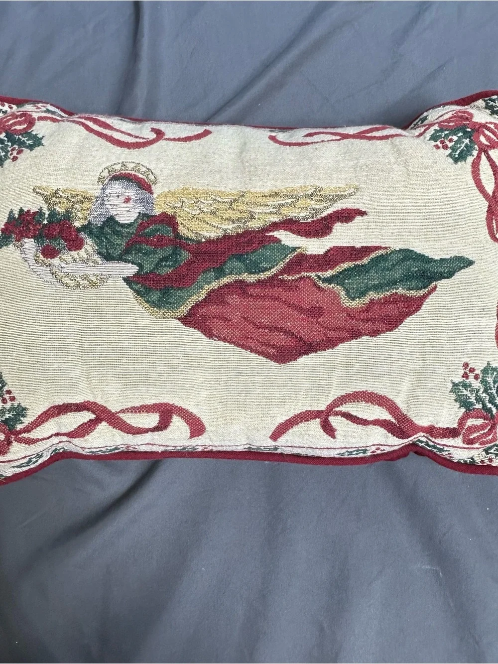 Holiday Angel Accent Pillow in Red, Green, Gold - Classic Seasonal Decor